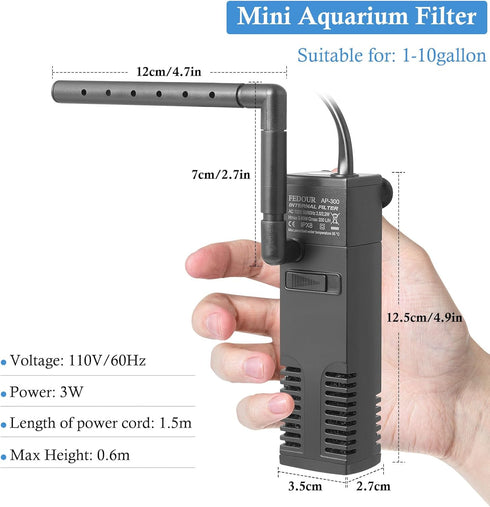 FEDOUR Submersible Aquarium Internal Filter, Filter with Water Pump for Fish Tank up to 35 Gallon (for 1-10 Gallon)