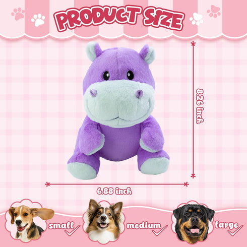 OraneeeO Plush Squeaky Toys for Dogs, Stuffed Hippo Toys with Crinkle to Keep Them Busy, Puppy Teething Toys for Indoor