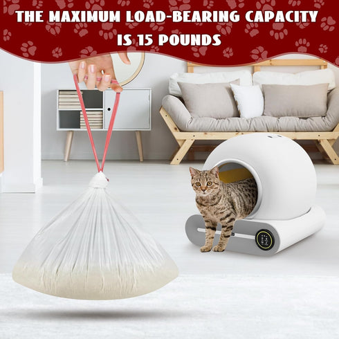 Cat Waste Bags, 19.7 x 17.7 Inches, 4 Packs/80 Counts, White-Red, for Automatic Cleaning Litter Boxes
