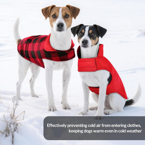 ASENKU Dog Winter Coat - Fleece Doggie Jacket Plaid Reversible Vest, Waterproof Windproof Cold Weather Clothes for