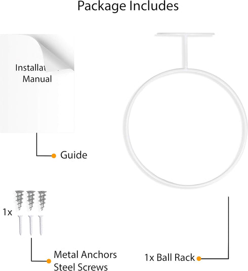 Wallniture Sporta Wall Mount Ball Storage, Metal White Rack for Basketball, Football, Soccer Balls Organization
