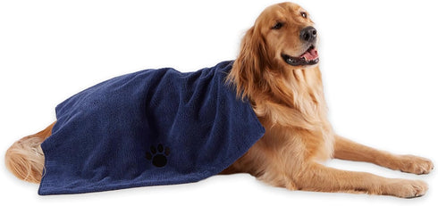 Bone Dry Pet Grooming Towel Collection, Absorbent Microfiber X-Large, 41x23.5", Embroidered Navy.