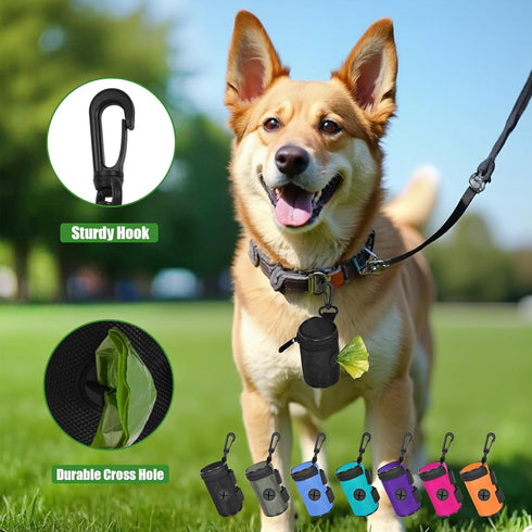 Set Dog Poop Bag Holder for Leash Attachment - Waste Bag Dispenser for Leash - Fits Any Dog Leash - Portable with Hand