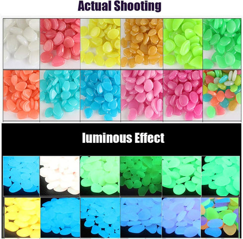 100 Pcs Colorful Glow in The Dark Pebbles for Fish Tank, Aquarium & Garden Walkway