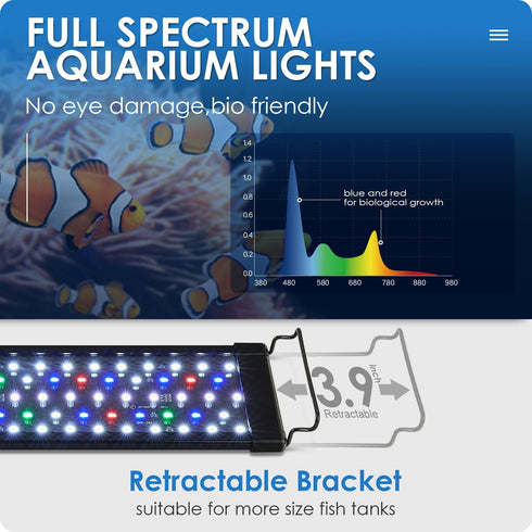 14W Aquarium Light with 24/7 Natural Mode - Adjustable Timer, Expandable Bracket, 7 Color Brightness for 12~18IN Fish