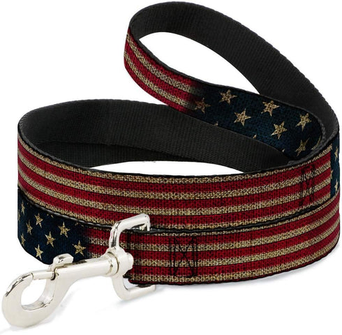 Buckle-Down Pet Leash - Vintage US Flag Stretch - 4 Feet Long, 1/2" Wide