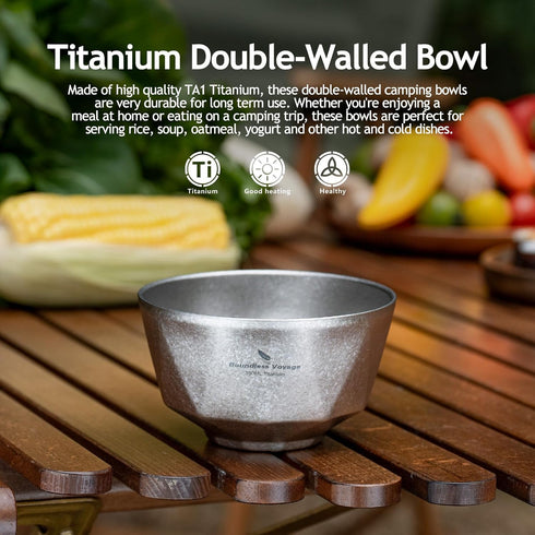 (Silver-Ti1177T) Boundless Voyage Titanium Double Walled Salad and Rice Bowls Soup Oatmeal Yogurt Serving Bowl