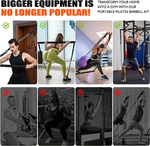 Pilates Bar Kit with Resistance Bands, Multifunctional Pilates Equipment for Women & Men, Home Gym Strength