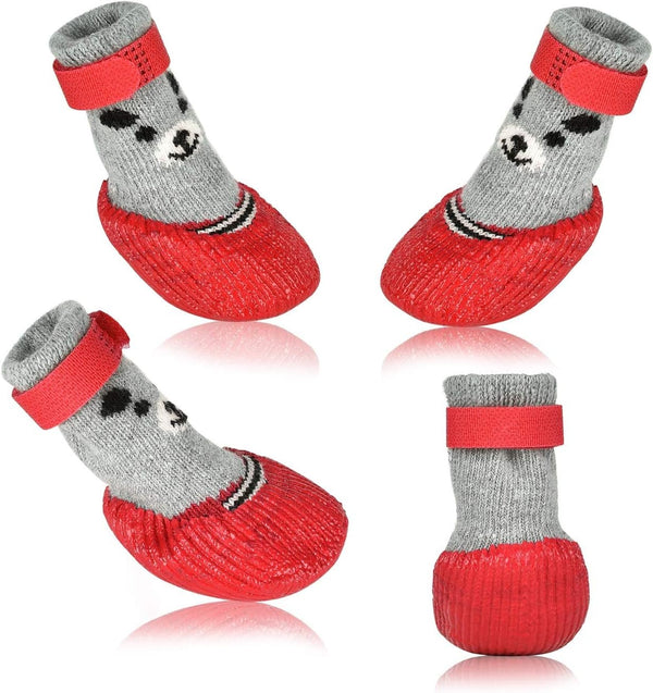 Dog Cat Boots Shoes Socks - Adjustable Waterproof Breathable Anti-Slip Sole for Tiny Dogs (M, Red)