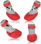 Dog Cat Boots Shoes Socks - Adjustable Waterproof Breathable Anti-Slip Sole for Tiny Dogs (M, Red)
