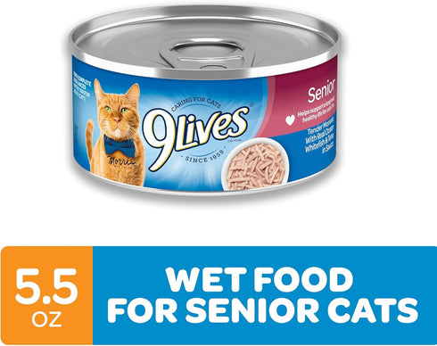 9Lives Wet Senior Cat Food, Tender Morsels with Real Ocean Whitefish & Tuna in Sauce, 5.5 Ounce Cans (Pack of 24)
