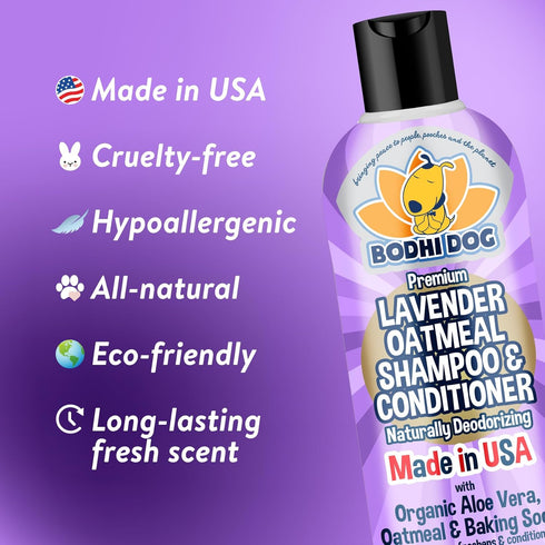 Bodhi Dog Premium Lavender Oatmeal Shampoo & Conditioner, Organic Formula for Dogs, Cats & Pets, 8 Fl Oz