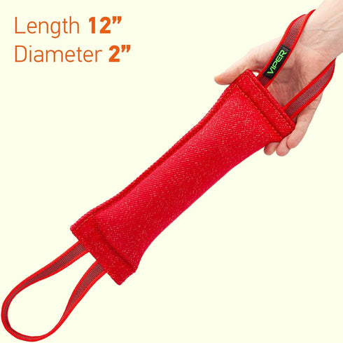 Viper Synthetic K9 Tug Toy Reward with Two Handles for Adult Dogs & Puppies, Ruberized Handles, Red, 12" x 2"