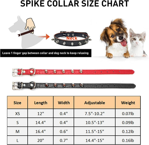 Enjoying Spiked Dog Collar, Adjustable Leather Pet Collar for Kittens and Puppies, Red Small Size