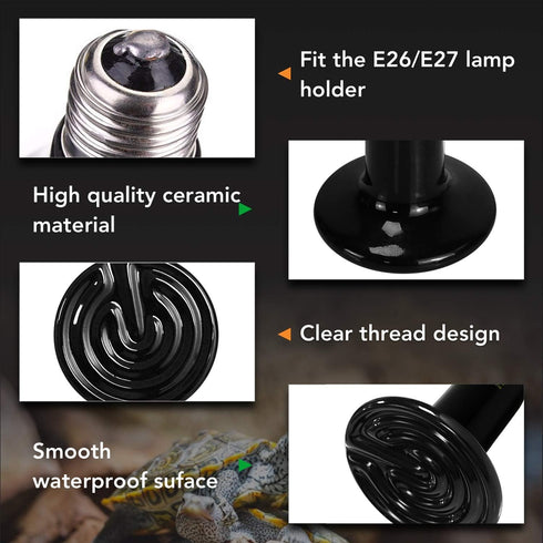 100W 2-Pack Bulb Simple Deluxe Ceramic Heat Emitter Reptile Heat Lamp No Light Emitting Brooder Coop Heater