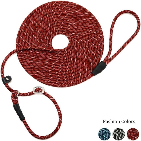 10FT / 20FT Long Slip Lead Dog Leash, 3/8" Thick Nylon Reflective Rope Anti-Choke Training Lead for Medium Large Dogs