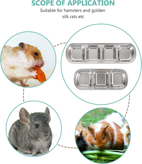 Compartment Pet Tray Food Bowls - 2pcs Stainless Steel Divided Pet Dishes for Kitten Small Dogs Food Water Feeder