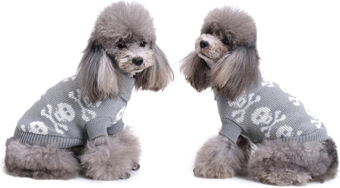 Skull Dog Sweater, Holiday Halloween Christmas Pet Clothes, Soft Comfortable, Grey