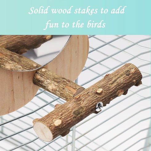 Parrot Perch Stand with Mirror & Chew Toys Natural Wood Bird Play Gym for Cockatiels, Conures, Parakeets, Lovebirds