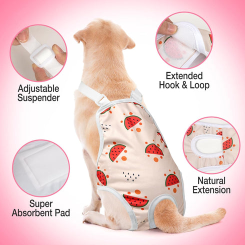 Jollywoods 3 Pack Washable Female Dog Diaper Onesie Sanitary Pantie with Adjustable Suspender, Reusable Fixed Doggie