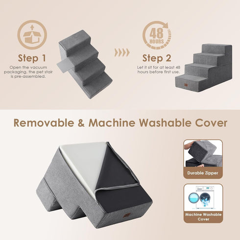 EHEYCIGA 18”H Dog Stairs for Bed, 4-Step Extra Wide Non-Slip Pet Steps for Small Dogs and Cats, Grey