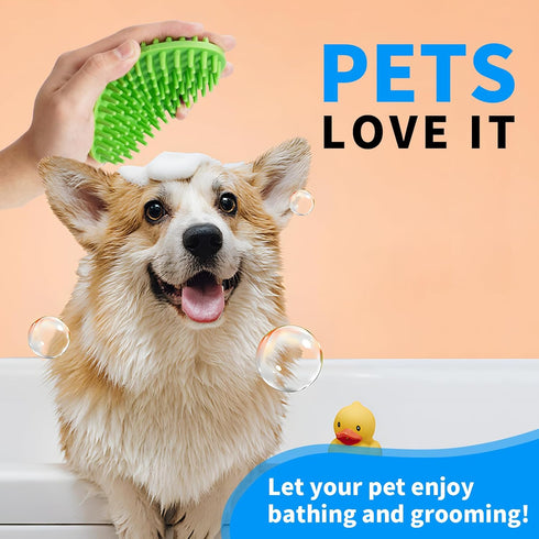 Pets(1pcs) Dog Bath Brush, Green Double-Sided Shampoo Massage Brush, Adjustable Collar Handle for Grooming Short