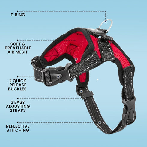 No Pull Reflective Adjustable Dog Harness with Handle, Comfortable Soft Mesh, Easy On for Small Medium Large Dogs (Red)