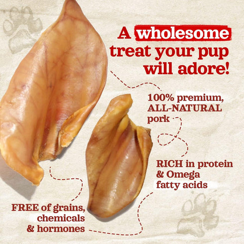 Natural Farm Pig Ears for Dogs (25 Pack) - All-Natural Whole Dog Treats, Single Ingredient & Highly Digestible Jumbo