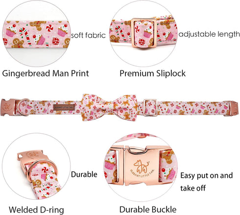 Elegant little tail Dog Collar with Bow - Christmas Gingerbread Man Dog Collar Bow Boy Girl Dog Bowtie Pet Gift Adjustable Dog Collar for X-Large Dogs