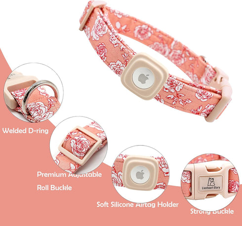 Airtag Dog Collar by Lionheart glory, Heavy-Duty Pink Collar for Large Dogs with Airtag Holder