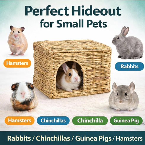 Chinchilla (1 Pack) HERCOCCI Extra Large Grass House for Rabbit, Foldable & Comfortable - Small Animal Hut Play