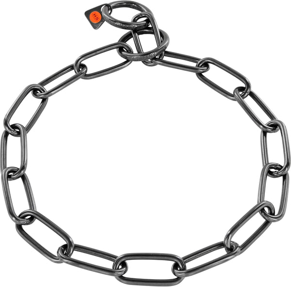 Herm Sprenger Black Stainless Steel Long Link Fur Saver Chain Collar, 22" Overall Length, 4 mm Wire Gauge