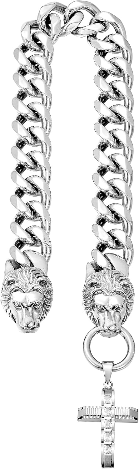 Dog Chain Collar with Lion Head Clasp, High Polished Cuban Link, Heavy Duty Chew Proof for Medium Dogs (19MM, 22")