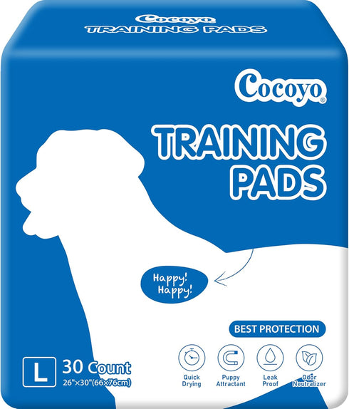 COCOYO Large Dog Training Pads Value Pack (30 Count, 26x30 inch) for Eliminating Urine Odor