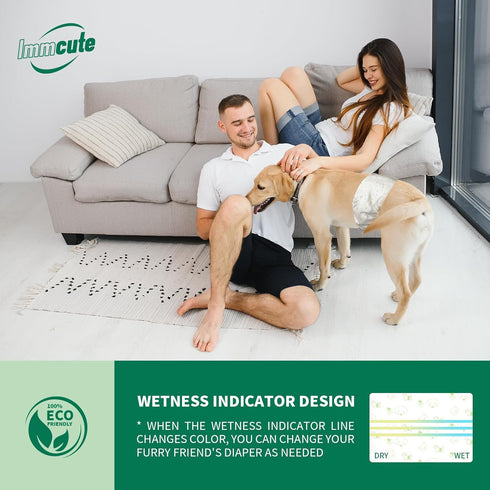 IMMCUTE 50 Dog Diapers Male Ct, XS Size, Super-Absorbent Male Dog Wraps Disposable Doggie Diapers with Wetness