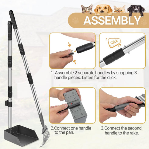 Set, Heeyoo Dog Pooper Scooper, Dog Poop Tray and Rake Pet Waste Removal Scoop with Long Adjustable Sectional Stainless