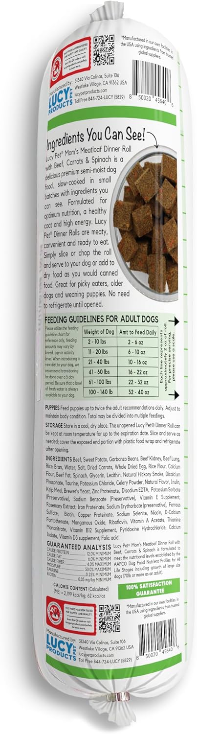 Lucy Pet Dinner Rolls - Mom's Meatloaf Beef with Carrots and Spinach, 4lb