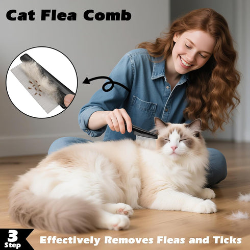 Comotech 3PCS Clipper/Trimmer Cat Grooming Supplies, Cat Brush & Nail & Flea Comb for Shedding Indoor Cats Essentials