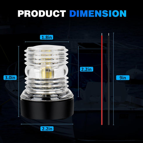3NM 360 Sailboat, Mast Head Anchor Light, Visibility Boat All Round Light, White LED Boat Navigation Lights for Marine