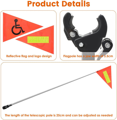 Golf Cart Flag Pole | Reflective 22X30cm Orange Safety Flag with Telescopic Mount