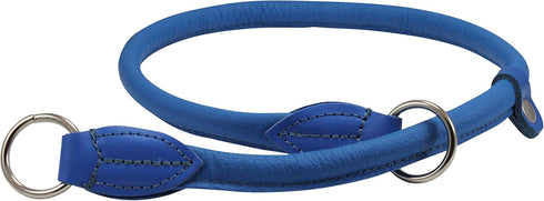 Round Genuine Rolled Leather Choke Dog Collar - Blue (26" Long)