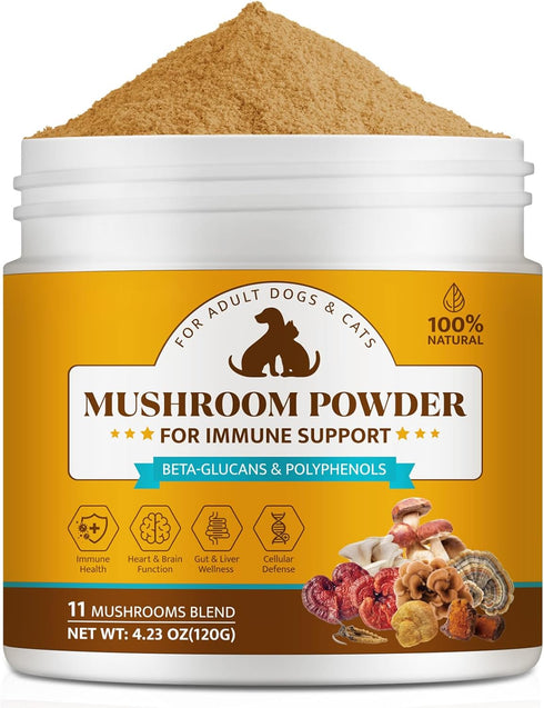 BXRUIAGN Organic Mushroom Supplement Powder for Dogs & Cats 11 Mushroom Complex with