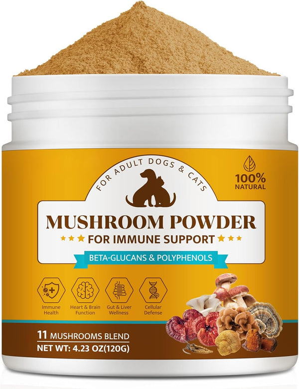 BXRUIAGN Organic Mushroom Supplement Powder for Dogs & Cats 11 Mushroom Complex with