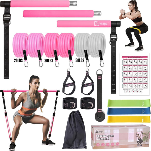 Pilates Bar Kit with Resistance Bands - Stackable Bands Workout Equipment for Legs, Hip, Waist, Arm