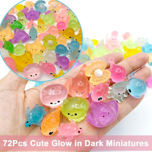 72Pcs Mini Resin Ocean Animal Figurines, Glow in The Dark Aquarium Ornaments