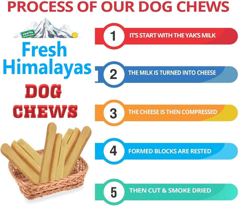 Yak Cheese Dog Chews, 35-40 Pcs, Organic Protein-Rich Treats for Small & Senior Pups from Himalayan, Nepal