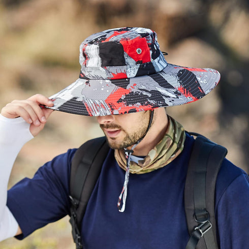 YOLAI Men Camouflage Fishing Cap Outdoor Sunscreen Foldable Breathable Casual Bucket Hat Wide Brim Hiking Sun Hats
