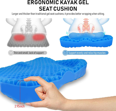 NEW-Vi Anti-Slip Kayak Seat Cushion, Double Thicken Gel Cushion for Kayaking, Pain Relief Accessories