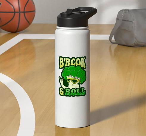 Funny Broccoli Brock and roll Pun Brock and roll Pun for a Vegan Food Lover Stainless Steel Insulated Water Bottle