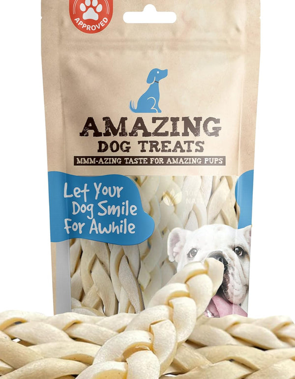 Amazing Dog Treats, Beef Cheek Braids Dog Chew, 6 Inch, 15 Pack, Rawhide Alternative, No Dyes or Chemicals